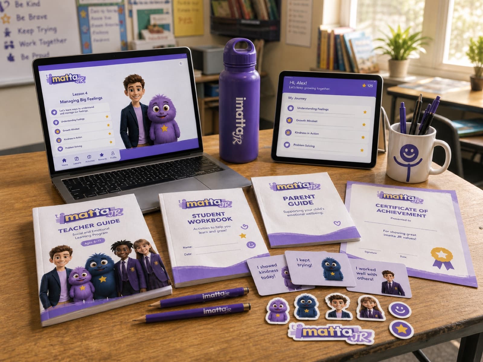 Lesson slides and activity resources laid out for a teacher.